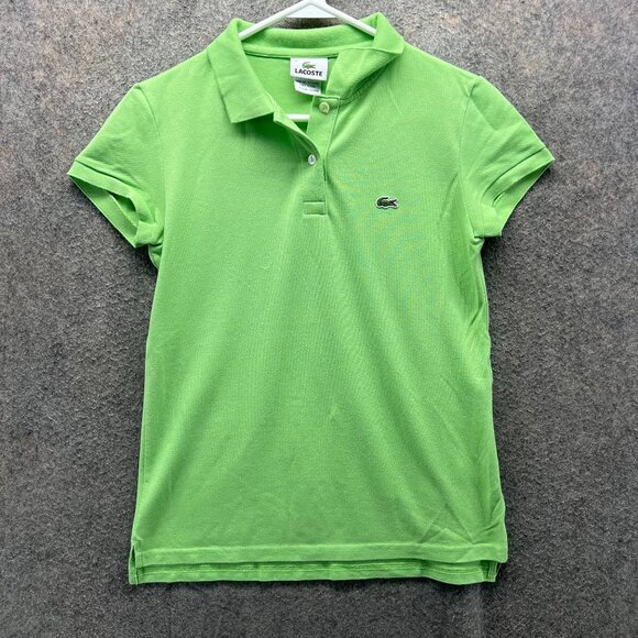 Lacoste Polo Shirt Womens 38 Green Preppy Dress Mesh Logo Golf Golfer Cotton - Picture 1 of 11